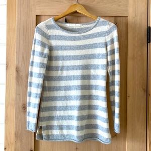 Athleta Backcountry Stripe Cashmere Sweater Gray White Tunic XS